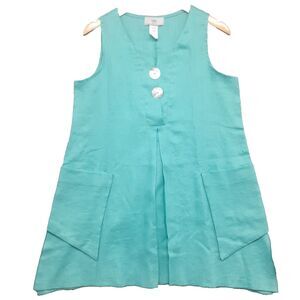 Y&S Moonlight Fashion Womens M Tank Tunic Blouse Teal 100%Linen USA-Made Flowy